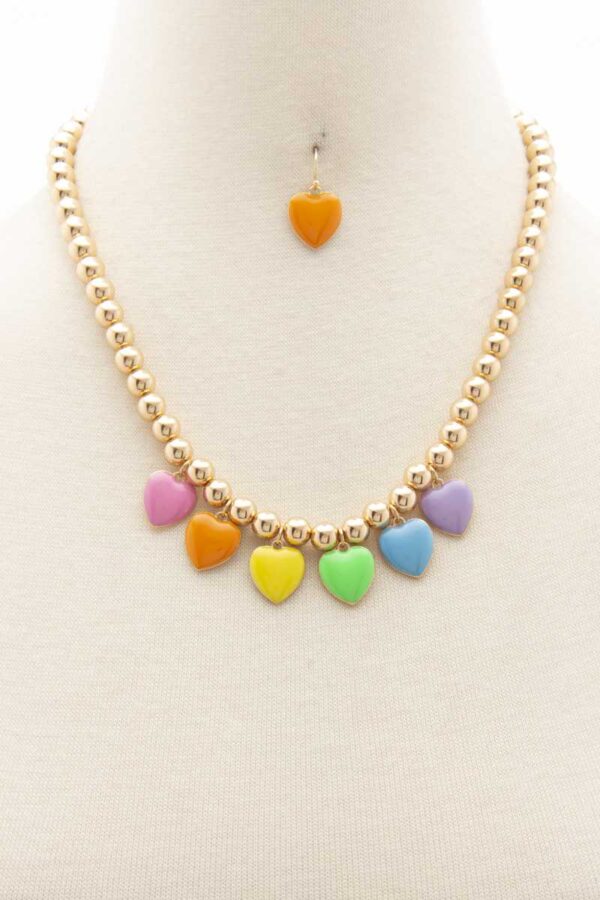 Heart Ball Bead Necklace – Heart & Colorful Beads
