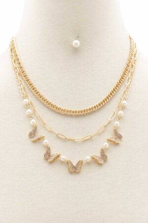 Butterfly Charm Oval-Link Layered Necklace – Gold