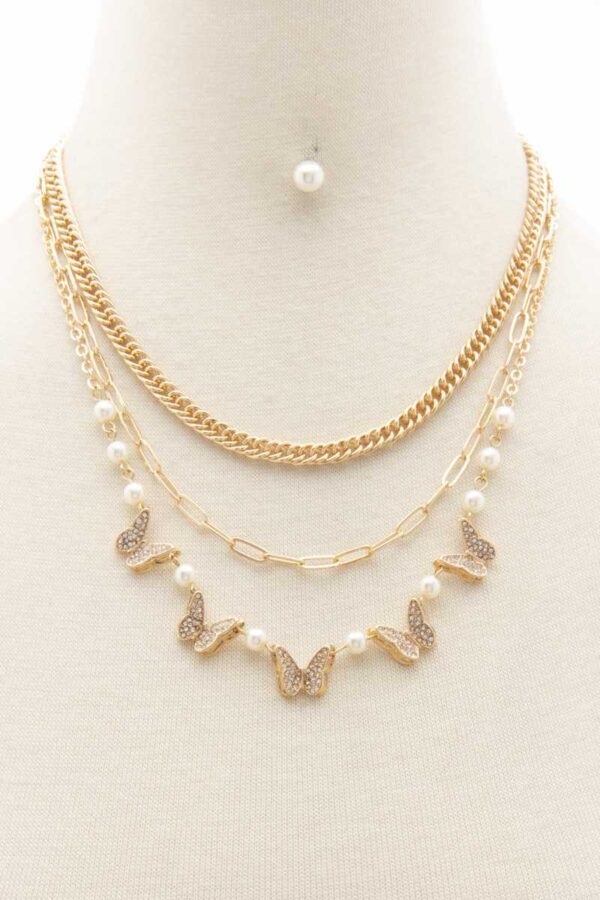 Butterfly Charm Oval-Link Layered Necklace – Gold