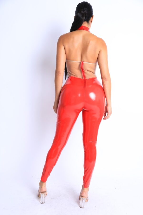 Star Point Sheer Mesh Jumpsuit – Red (Plus Size)