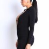 Colorblocked Deep V Collared Dress – Black & Leopard
