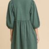 Gauze Slub V-Neck Tunic Dress – Frayed Hem, Seaweed