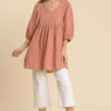 Ruched V-Neck Tunic Dress – Soft Clay