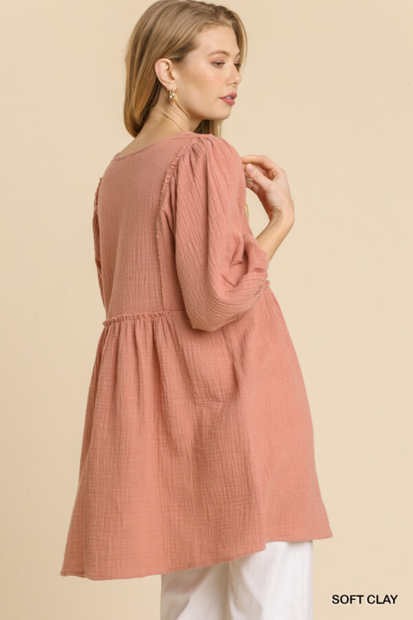 Ruched V-Neck Tunic Dress – Soft Clay