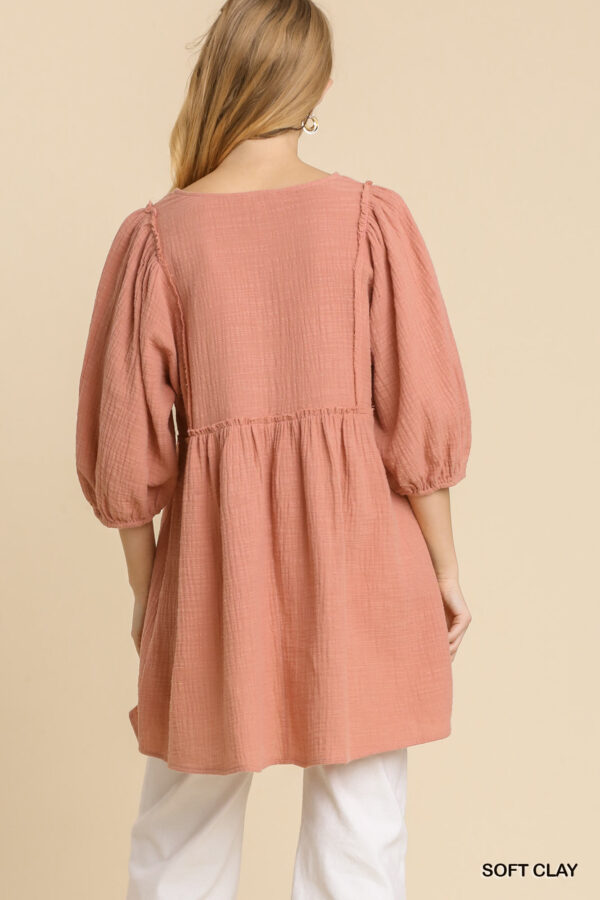 Ruched V-Neck Tunic Dress – Soft Clay