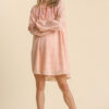 Jacquard Raglan Smocked Tie-Neck Dress – Blush