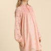 Jacquard Raglan Smocked Tie-Neck Dress – Blush