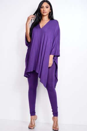 Heavy Rayon-Spandex Cape Top & Leggings Set – Eggplant