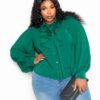 Pleated-Sleeve Blouse with Waterfall Frill and Bow – Plus Size