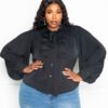 Pleated-Sleeve Plus-Size Blouse with Waterfall Frill