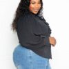 Pleated-Sleeve Plus-Size Blouse with Waterfall Frill