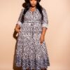 Plus Size Contrast Animal Print Shirt Dress