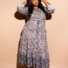 Plus Size Contrast Animal Print Shirt Dress
