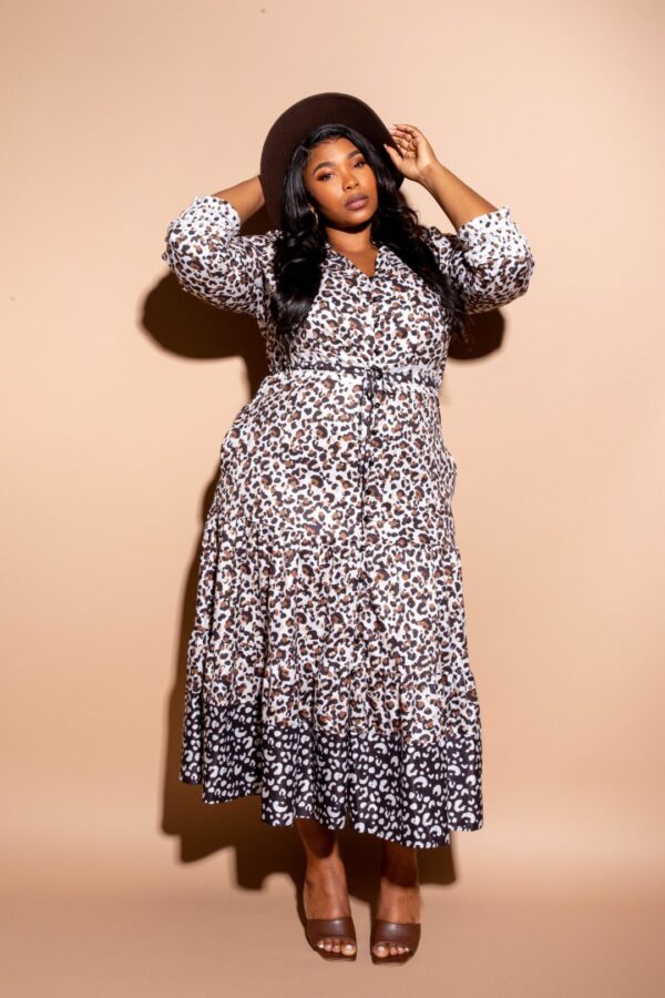 Plus Size Contrast Animal Print Shirt Dress