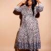 Plus Size Contrast Animal Print Shirt Dress