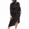 Plus Size Asymmetrical Sweater Dress with Waterfall Ruffle