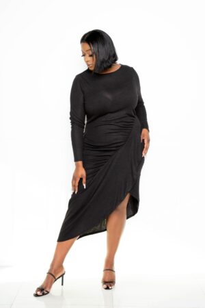 Plus Size Asymmetrical Sweater Dress with Waterfall Ruffle