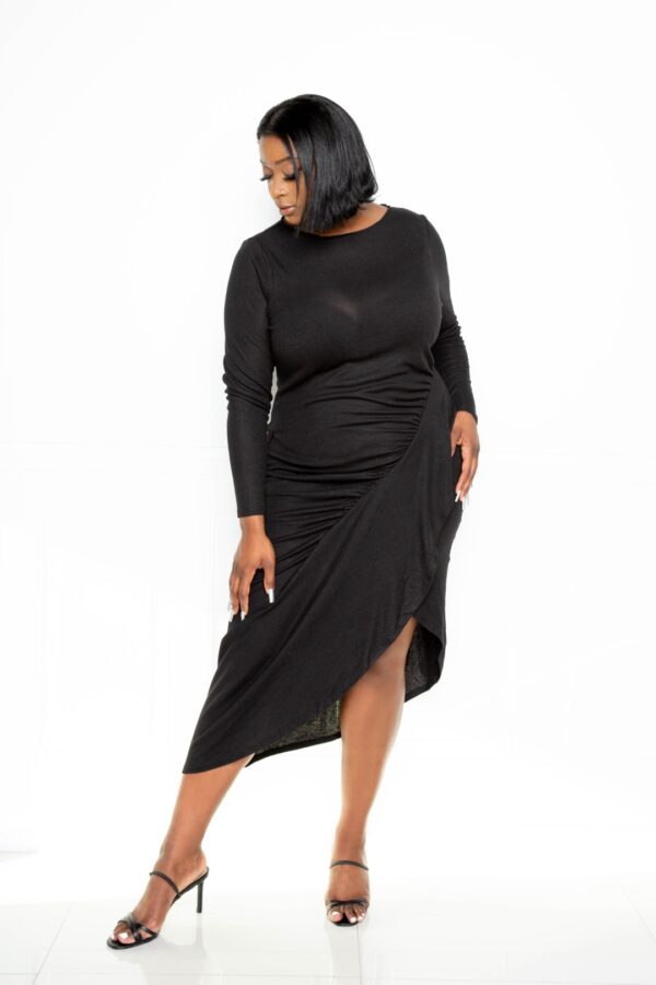 Plus Size Asymmetrical Sweater Dress with Waterfall Ruffle