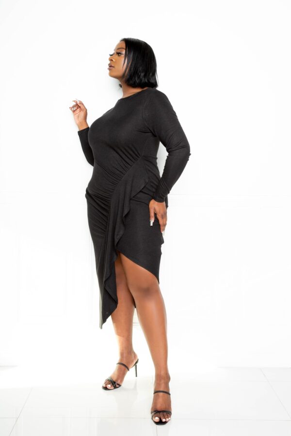 Plus Size Asymmetrical Sweater Dress with Waterfall Ruffle