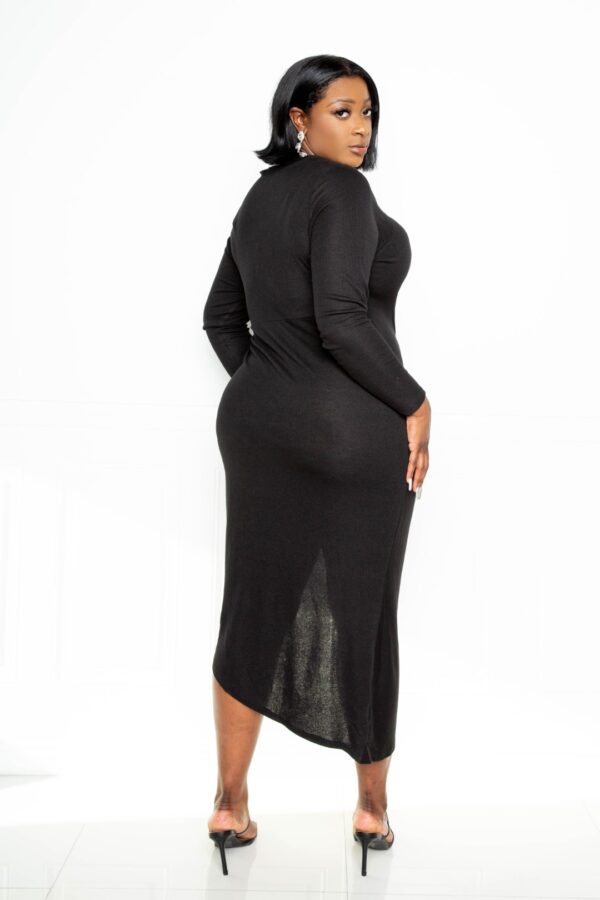 Plus Size Asymmetrical Sweater Dress with Waterfall Ruffle