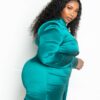 Plus Size Satin Mock Neck Ruched Mini Dress – Teal