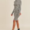 Long Sleeve Stripe Print Midi Dress – Black/White