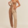 Two-Tone Two-Piece Set with Ruched Top – Camel/Taupe