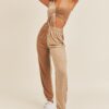 Two-Tone Two-Piece Set with Ruched Top – Camel/Taupe