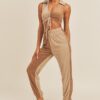 Two-Tone Two-Piece Set with Ruched Top – Camel/Taupe