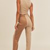 Two-Tone Two-Piece Set with Ruched Top – Camel/Taupe