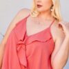 Surplice Ruffle Cami Top – Coral (Plus Size)