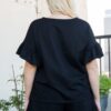 French Terry Top with Ruffle Sleeves and Side Slit – Black (Plus Size)