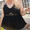 Plus Size Lace-Trim Cross-Back Two-Shoulder Top – Black