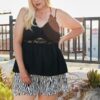 Plus Size Lace-Trim Cross-Back Two-Shoulder Top – Black
