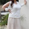 Plus Cold-Shoulder Midi-Sleeve Top in Off-White
