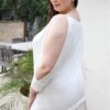 Plus Cold-Shoulder Midi-Sleeve Top in Off-White