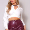 Cropped Button-Down Shirt with Crossed Front & Back Tie – White