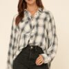 Oversized Plaid Shirt – Loose Collared Button-Up (Grey)