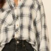 Oversized Plaid Shirt – Loose Collared Button-Up (Grey)