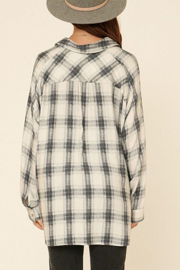 Oversized Plaid Shirt – Loose Collared Button-Up (Grey)