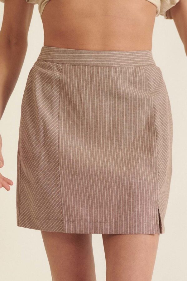 Pinstripe Mini Skirt with Banded Front – Chocolate