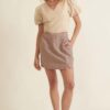 Pinstripe Mini Skirt with Banded Front – Chocolate
