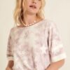 Star-Pattern Tie-Dye Knit Top – Varsity Stripe Trim