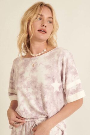 Star-Pattern Tie-Dye Knit Top – Varsity Stripe Trim