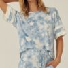 Tie-Dye Knit Top with Star Pattern & Varsity Trim