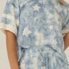 Tie-Dye Knit Top with Star Pattern & Varsity Trim