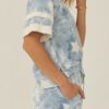 Tie-Dye Knit Top with Star Pattern & Varsity Trim