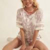 Star-Pattern Tie-Dye Knit Top – Varsity Stripe Trim