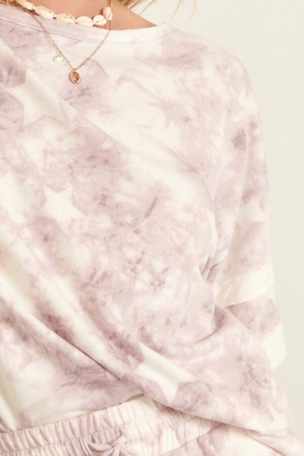Star-Pattern Tie-Dye Knit Top – Varsity Stripe Trim