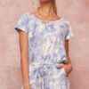 Star Tie-Dye Knit Romper with Open Surplice Back